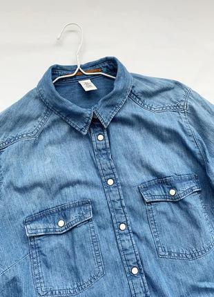Рубашка, джинсовая, джинс, коттоновая, синяя, h&m4 фото