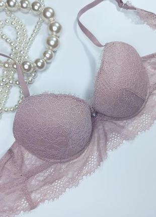 80b / 85а прекрасный удлиненный кружевной  бюстгальтер с пуш ап декоративная кружевная спинка