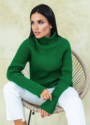 Зелёный свитер под горло женский2 фото