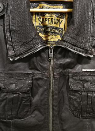 Мужская темнокоричневая кожаная куртка superdry brad6 фото