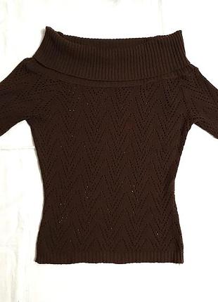 Look брендова ажурна кофточка коричнева/шоколадна з коміром тепла в'язана жіноча 40-42-44