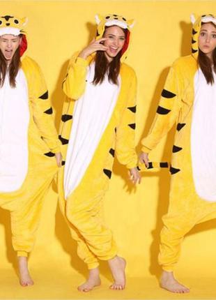 Кигуруми пижама цельная желтый тигр пижамка женская плюшевая теплая1 фото