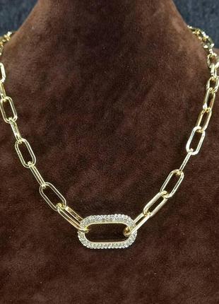 Ланцюжок ланки зі стразами позолота 18к