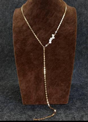 Ланцюжок сердечка з перлами медична сталь позолота 18к