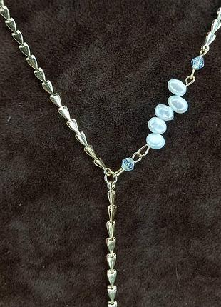 Ланцюжок сердечка з перлами медична сталь позолота 18к2 фото