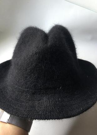 Шляпа федора черная шерстяная ангорка - s,m6 фото