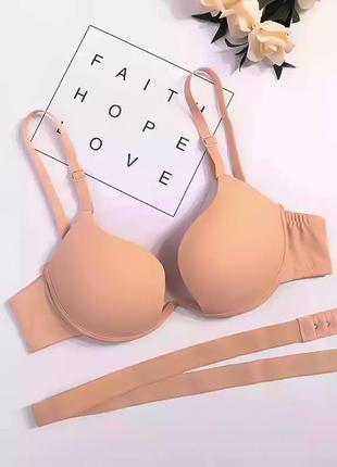 Білий бюстгальтер безшовний декольте виріз із кісточками пушап на невеликі груди