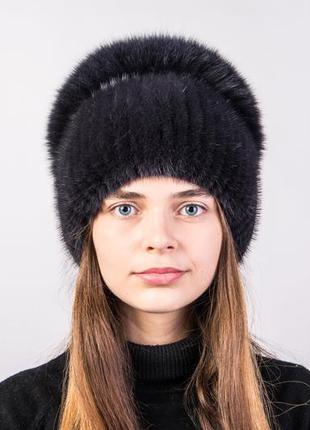 Вязаная норковая женская шапка