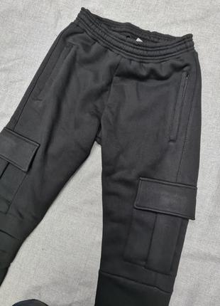 Штаны карго с накладными карманами утеплённые с начёсом на флисе мужские спортивные штаны брюки4 фото