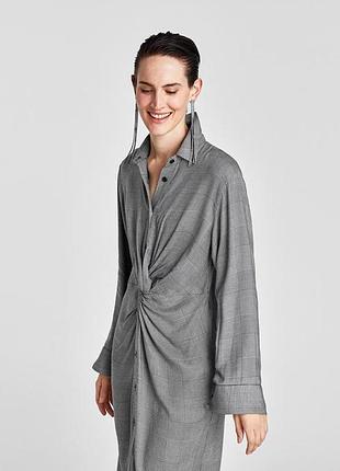 Мегакрутое платье - рубашка в клетку с узлом миди длины от zara в идеале