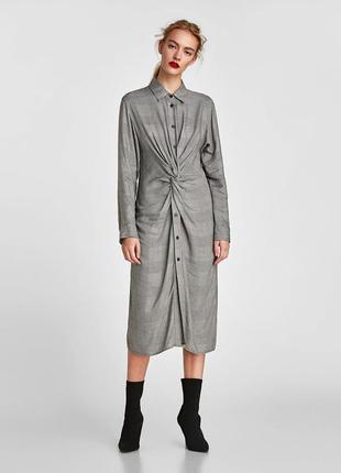 Мегакрутое платье - рубашка в клетку с узлом миди длины от zara в идеале