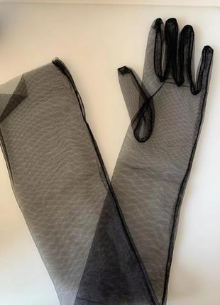 Перчатки рукавички черные чорні до локтя длинные винтаж ретро прозрачные фатин сетка сетчатые тюлевые3 фото