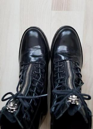 Кожаные ботинки лаковые на молнии глянцевые демисезонные ботинки на среднем каблуке жіночі чоботи5 фото