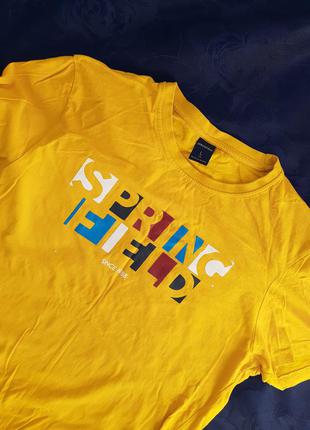 Springfield футболка 100% хлопок трикотаж яркая с принтом желтая солнечная5 фото