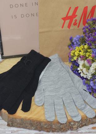 H&m нові фірмові рукавиці однотонні чорні з бантиком + сірі 2 пари набір2 фото