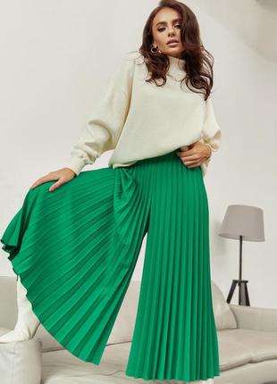 Різні кольори! стильні та зручні плісировані брюки кюлоти штани зелені яскраві оригінальні широкі