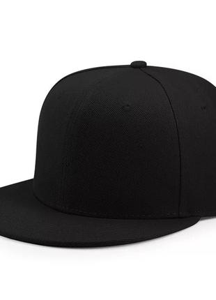 Кепка снепбек однотонна з прямим козирком чорна, унісекс