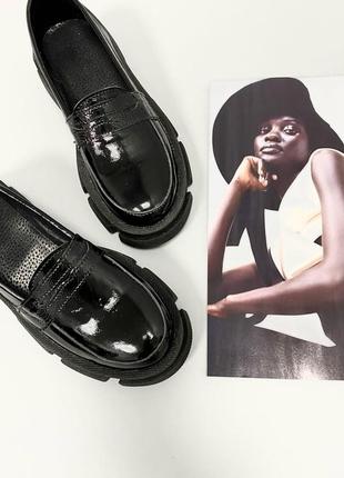 Лоферы туфли наплак натуральная кожа черные6 фото