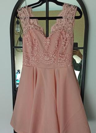 Платье розовое с кружевным топом