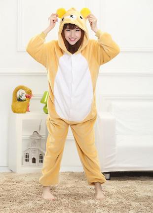 Кигуруми пижама цельная мишка рилаккума пижамка плюшевая женская и мужская