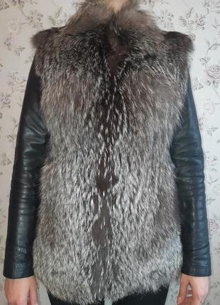 Кожушок чорнобурка куртка трансформер жилетка натуральна курточка