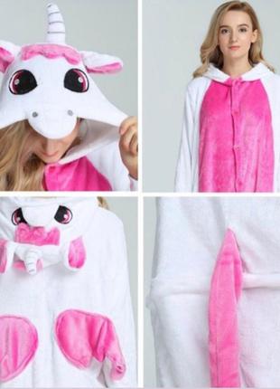 Кигуруми піжама цілісна єдиноріг біло-рожевий піжамка для дорослих з вельсофта3 фото