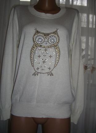 Білий в'язаний светр з совушкой, розмір 18