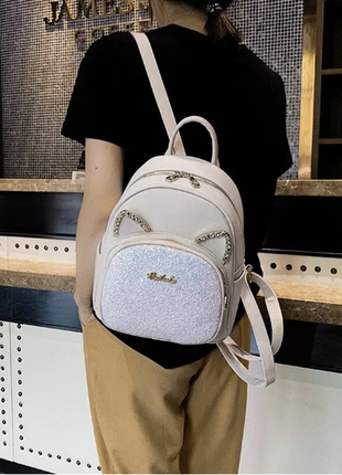 Женский городской яркий стильный рюкзак с стразами жіночий ранець сумка с блестками белый3 фото