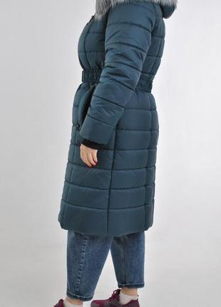 Зимний пкховик пальто с мехом и поясом2 фото