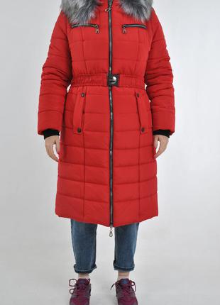 Яркое зимнее стеганое пальто пуховик в больших размерах4 фото