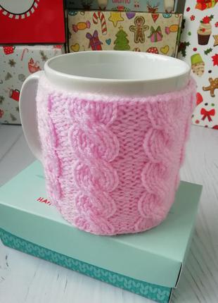 Вязаный чехол на чашку "classic" нежно-розовый3 фото