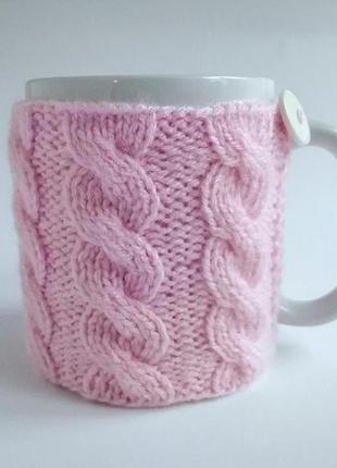 Вязаный чехол на чашку "classic" нежно-розовый4 фото