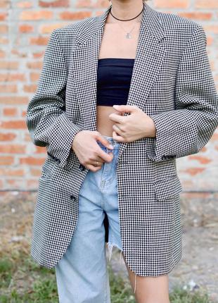 Шерстяной пиджак в гусиную лапку oversize