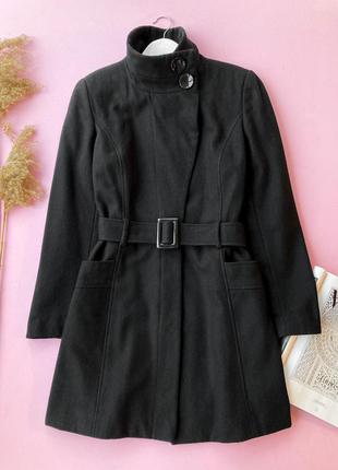 До 21.02. чорне вовняне пальто dorothy perkins 12, m, чёрное шерстяное пальто