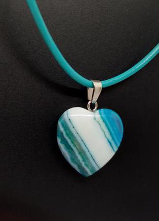 💙🌼 кулон "серце" на шкіряному синьому шнурку натуральний камінь блакитний агат8 фото