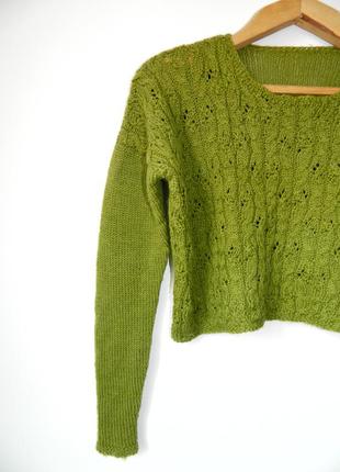 Красивый вязаный короткий элегантный свитер ручная работа кофта хендмейд4 фото