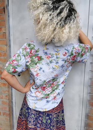 Рубашка винтажная в принт цветы розы charles vogele коттон хлопок3 фото