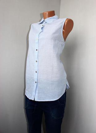 Сорочка блуза без рукавів рисунок в тонку вертикальну смужку, 100% коттон (2751)2 фото