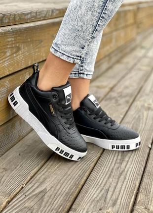 Puma cali black fur женские утепленные черные зимние кроссовки с мехом пума жіночі утеплені чорні стильні кросівки9 фото