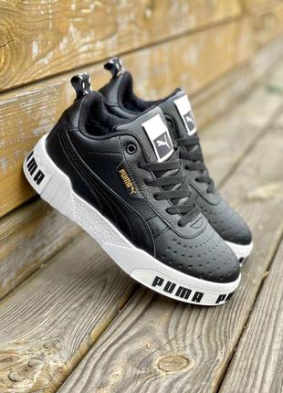 Puma cali black fur женские утепленные черные зимние кроссовки с мехом пума жіночі утеплені чорні стильні кросівки8 фото