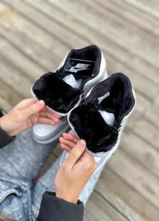 Nike air jordan 1 retro mid white grey fur ❄️женские зимние серые утепленные кроссовки с мехом найк жіночі стильні сірі утеплені брендові кросівки8 фото