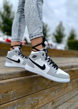 Nike air jordan 1 retro mid white grey fur ❄️женские зимние серые утепленные кроссовки с мехом найк жіночі стильні сірі утеплені брендові кросівки5 фото