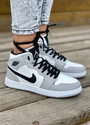 Nike air jordan 1 retro mid white grey fur ❄️женские зимние серые утепленные кроссовки с мехом найк жіночі стильні сірі утеплені брендові кросівки9 фото