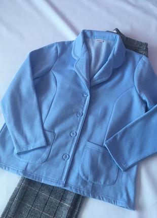 Тёплый трикотажный жакет пиджак голубой1 фото