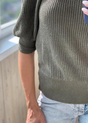 Вязаный свитер с рукавами фонариками хаки 1+1=36 фото
