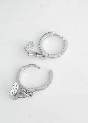 Серьги серебро 925 покрытие сережки колечки бабочки цирконы3 фото