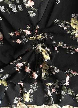 Кроп топ блуза рубашка с затяжкой шифон в цветочный принт4 фото
