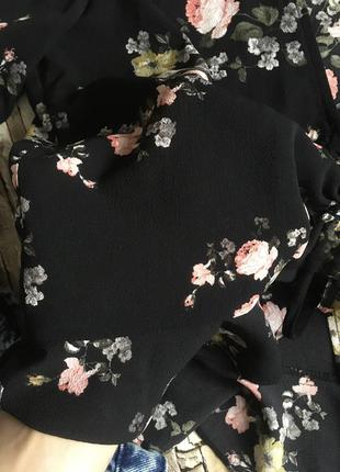 Кроп топ блуза рубашка с затяжкой шифон в цветочный принт9 фото