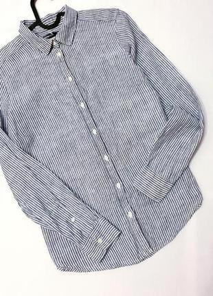 Gina tricot льняная рубашка в полоску сорочка натуральный лен льон 362 фото