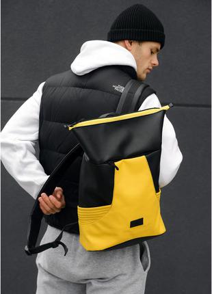 Чоловічий рюкзак ролл з відділенням для ноутбука. чорний з жовтим4 фото